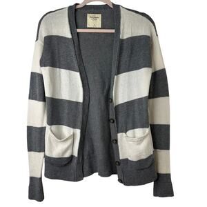 Sm Y2k VTG Abercrombie & Fitch White Gray V-Neck Cardigan Sweater Academia Prep